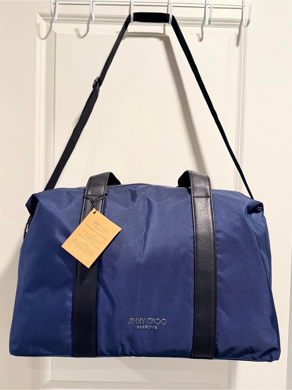 NWT Jimmy Choo Parfums Navy Blue Nylon Weekender Travel Duffle